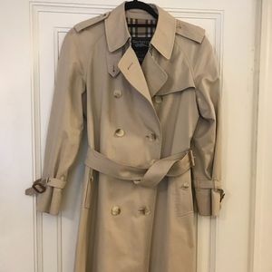 Burberry for Harrod’s x-long beige trench coat.